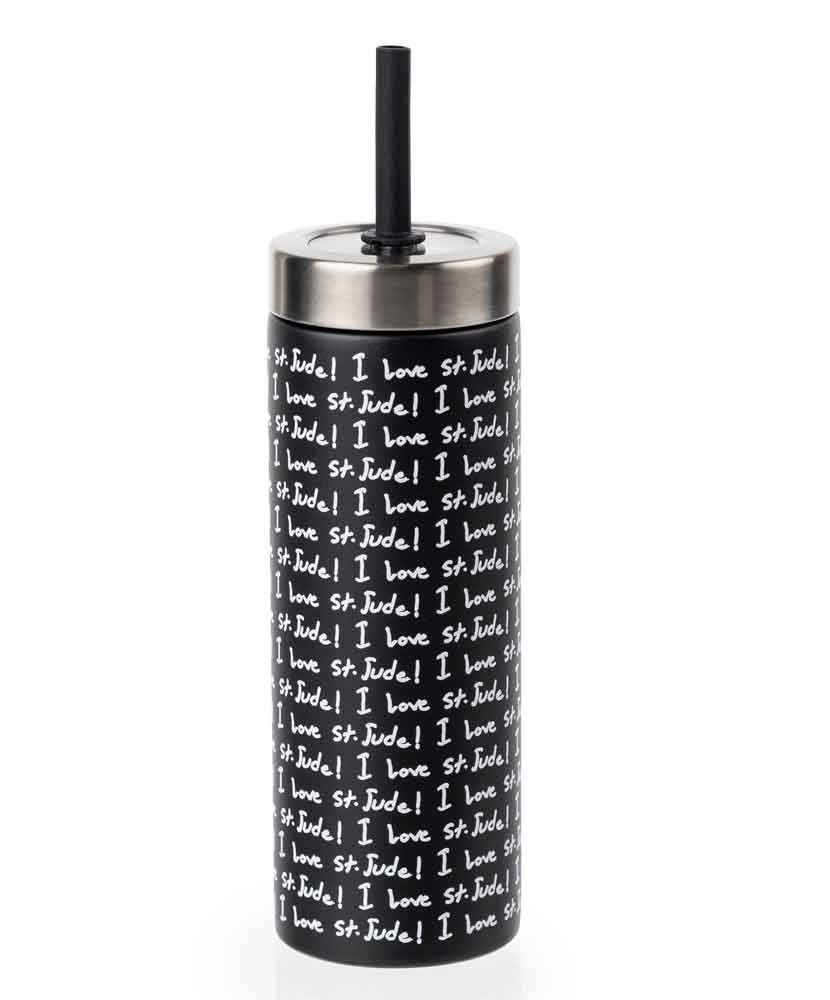 Stainless Steel Double Wall 22oz Tumbler with Straw - Black